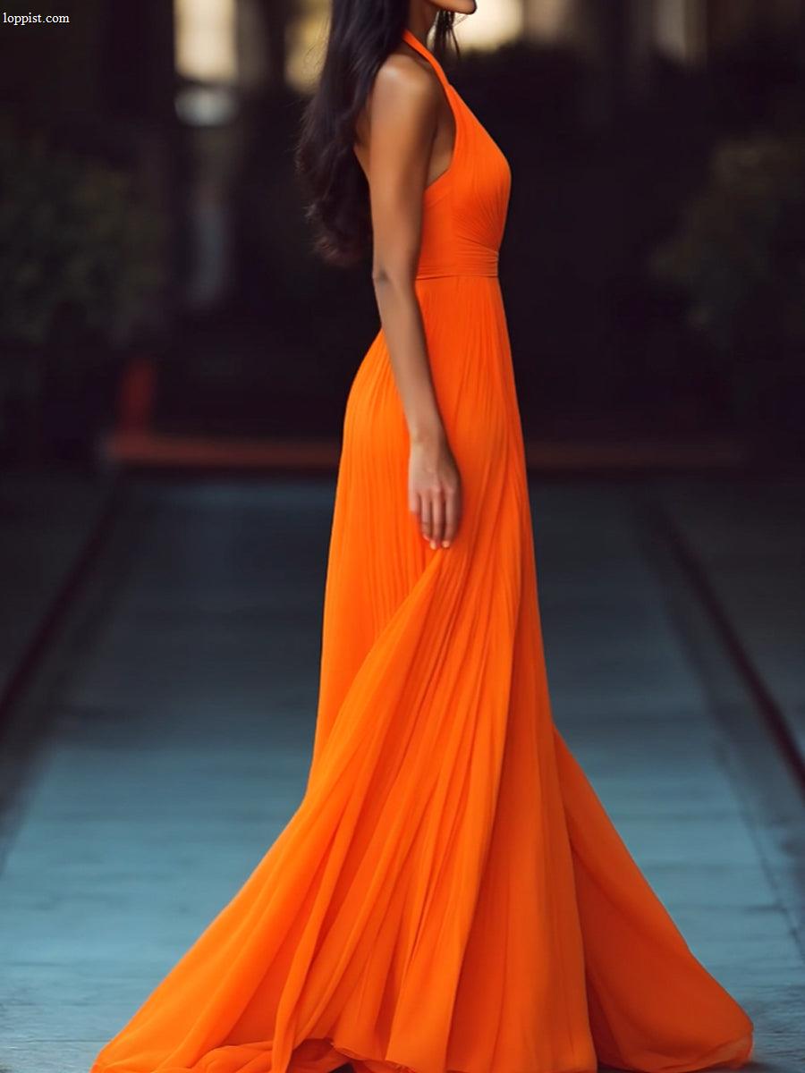Vesperina | V-neck Halter Pleat Maxi Dress