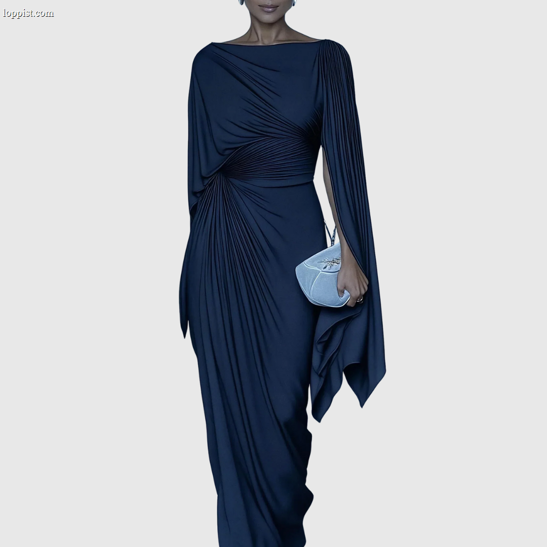 Fiona | Pleated Drape Maxi Dress