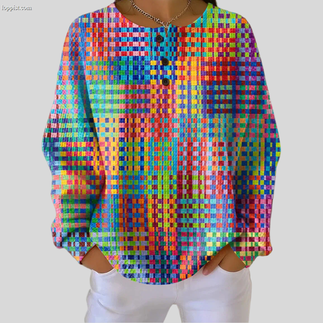 Rosa | Sweater with Colorful Checkered Design