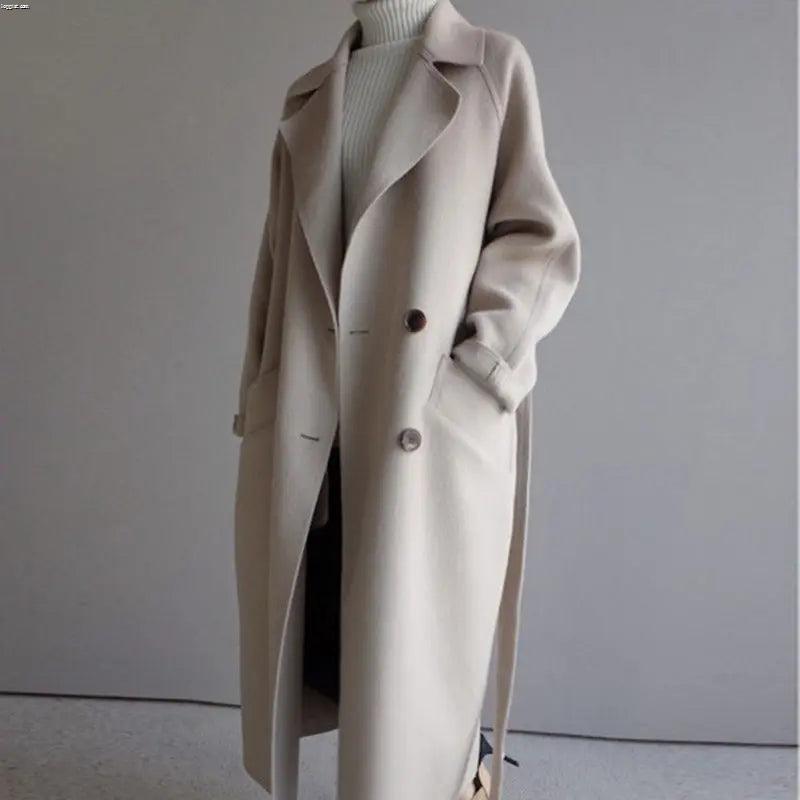 Women’s Longline Trench Coat – Elegant Belted Classic Overcoat