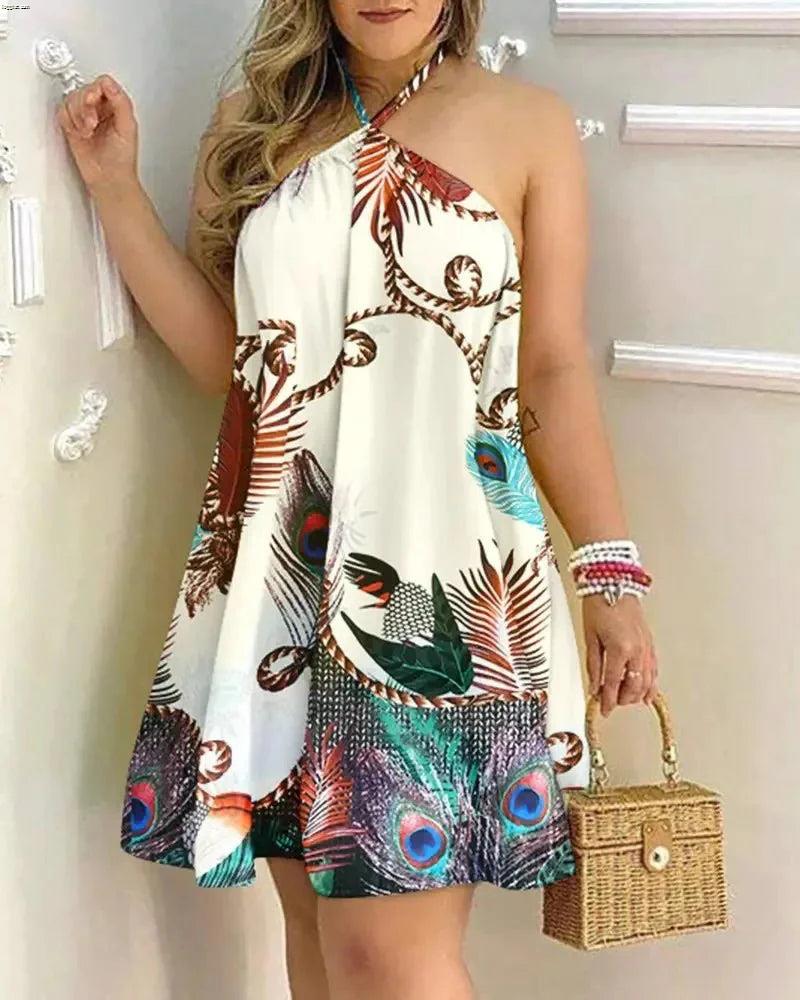 Sephira | Women's Floral Print Halter Neck Dress – Boho Backless Summer Dress