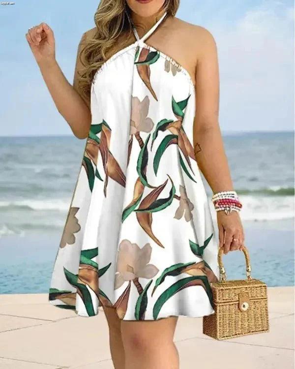 Sephira | Women's Floral Print Halter Neck Dress – Boho Backless Summer Dress