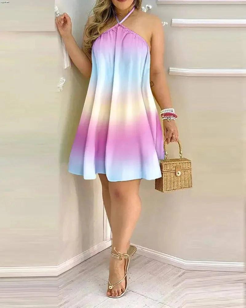 Sephira | Women's Floral Print Halter Neck Dress – Boho Backless Summer Dress