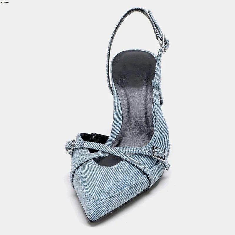 Lumiere | Elegant Denim Slingback Pumps with Pointed Toe