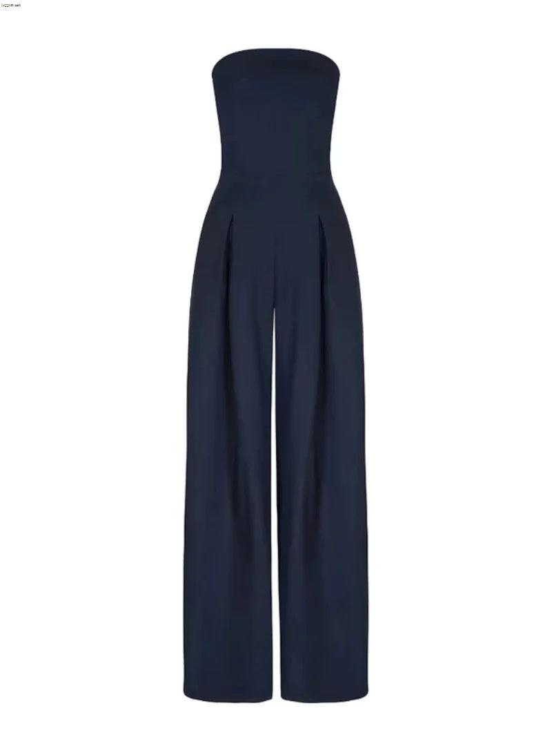 Elegant Strapless Wide Leg Jumpsuit for Women – Navy Blue, Black & Beige