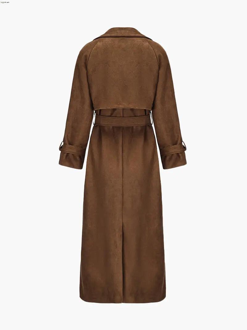 Elegant Faux Suede Trench Coat