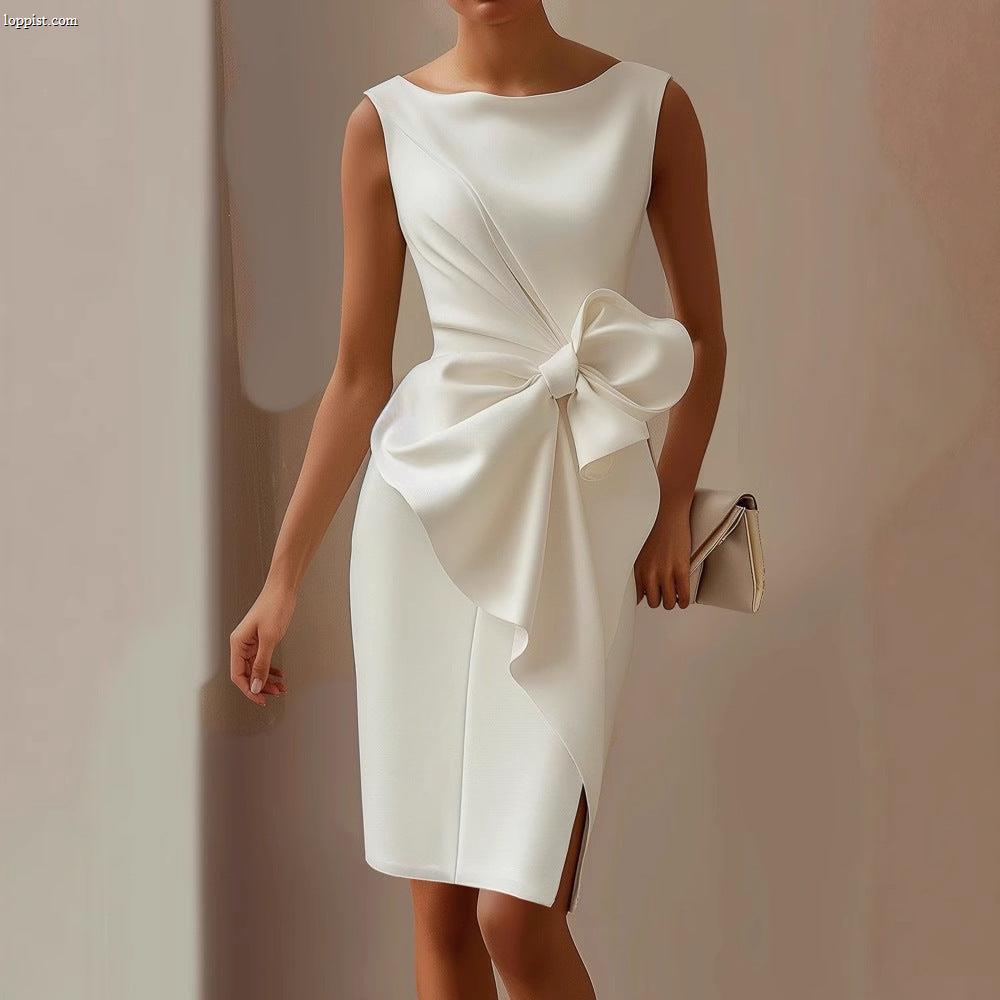 Women's Bow Waist Sleeveless Pencil Dress Midi