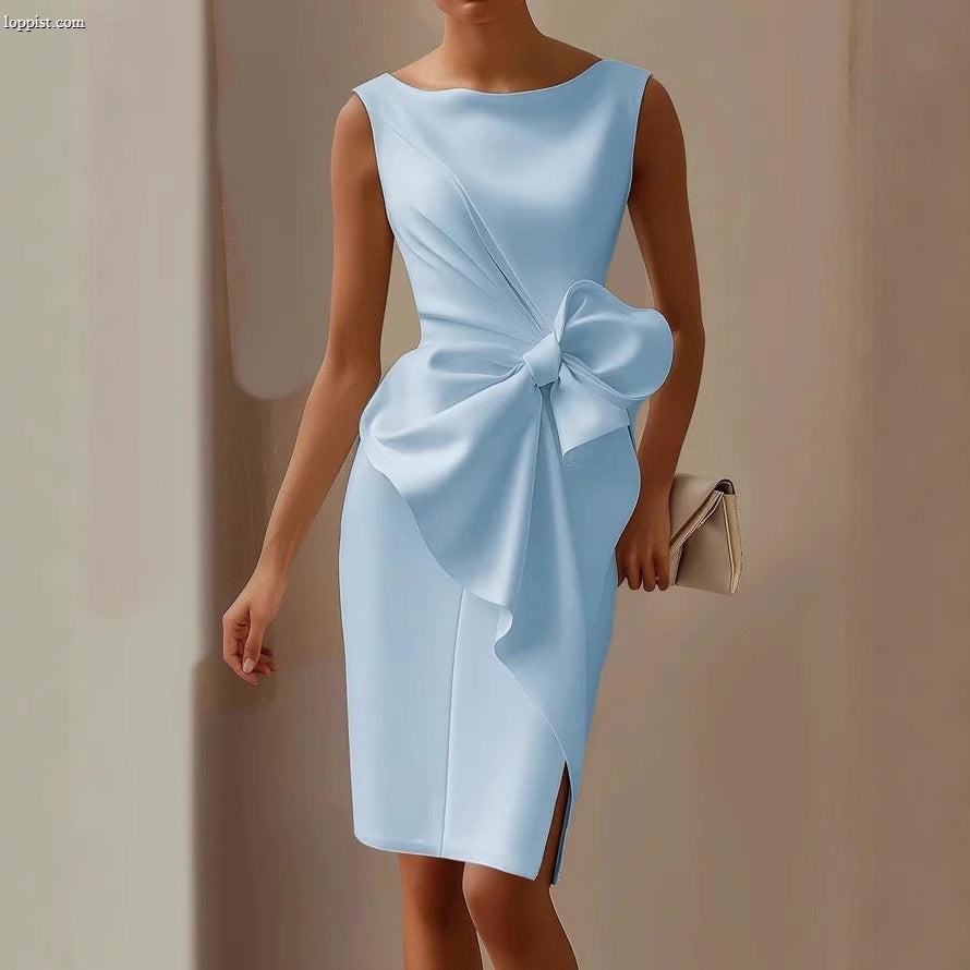 Women's Bow Waist Sleeveless Pencil Dress Midi