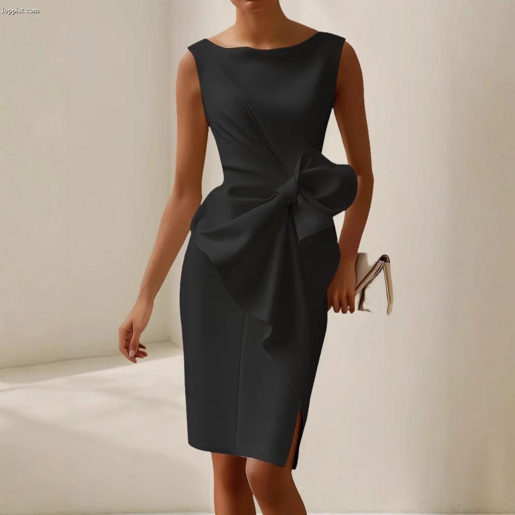 Women's Bow Waist Sleeveless Pencil Dress Midi
