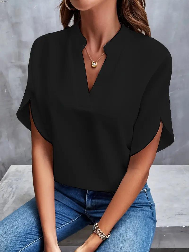 Marianne | Women’s V-Neck Short Sleeve Blouse