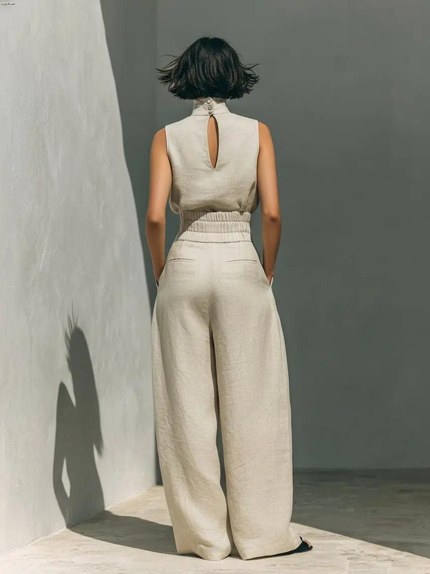 Sophie | Two Piece Co-ord Set High Neck Sleeveless Top Wide Leg